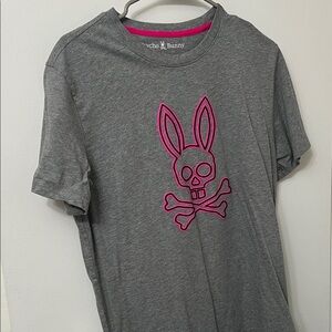 Psycho Bunny Gray Tee with Pink Logo